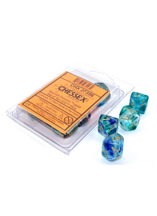 Nebula 10 * D10 Oceanic / Gold Luminary Chessex Dice (CHX27356)