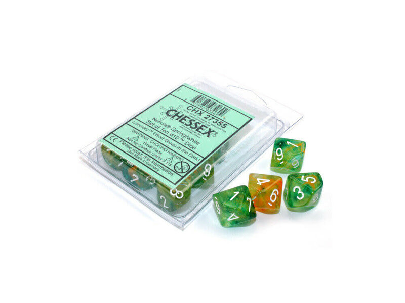 Chessex Nebula 10 * D10 Spring / White Luminary Chessex Dice (CHX27355)