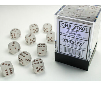 Frosted 36 * D6 Clear / Black 12mm Chessex Dice (CHX27801)