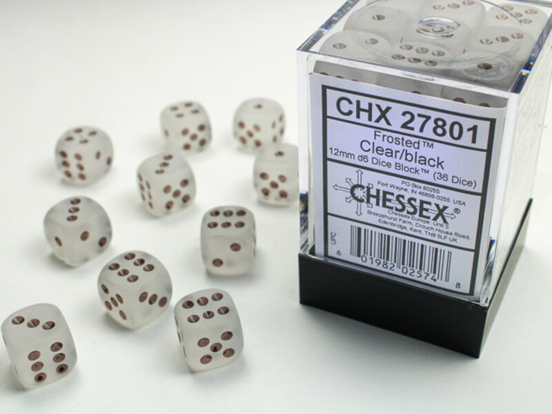 Chessex Frosted 36 * D6 Clear / Black 12mm Chessex Dice (CHX27801)
