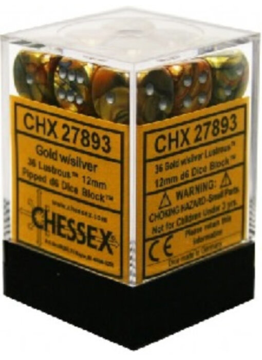 Lustrous 36 * D6 Gold / Silver 12mm Chessex Dice (CHX27893)