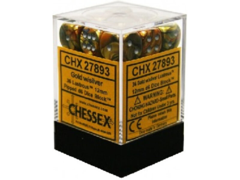 Chessex Lustrous 36 * D6 Gold / Silver 12mm Chessex Dice (CHX27893)