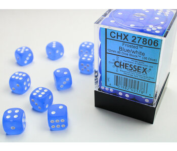Frosted 36 * D6 Blue / White 12mm Chessex Dice (CHX27806)