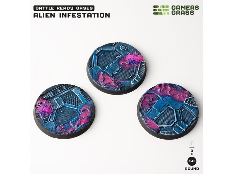 Gamer's Grass Alien Infestation Bases Round 50mm (x3)