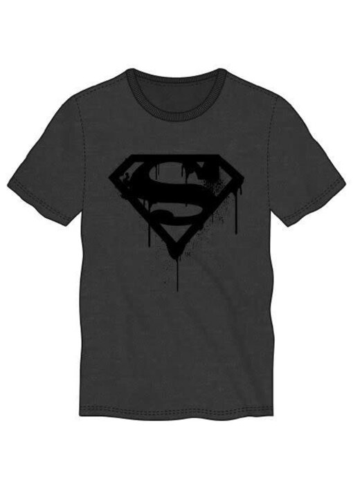 Superman - L Black Graffiti Logo Heather Charcoal T-Shirt