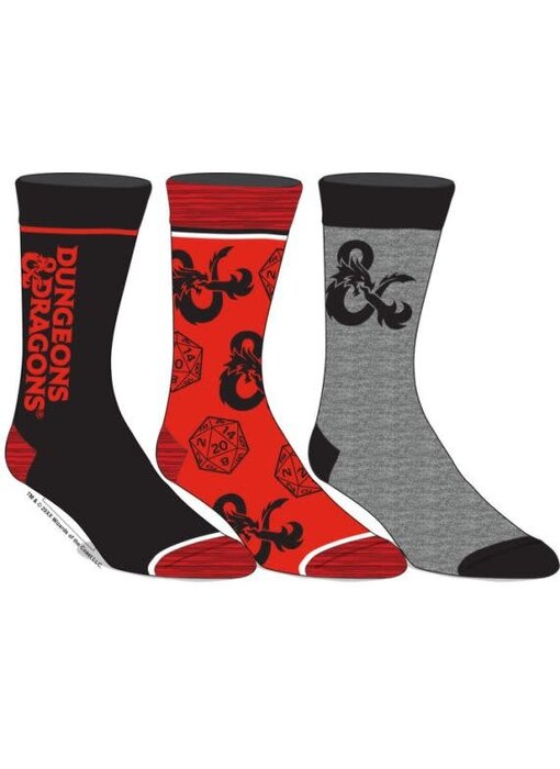 Dungeons & Dragons - Men's 3Pack Crew Socks Red Grey Black