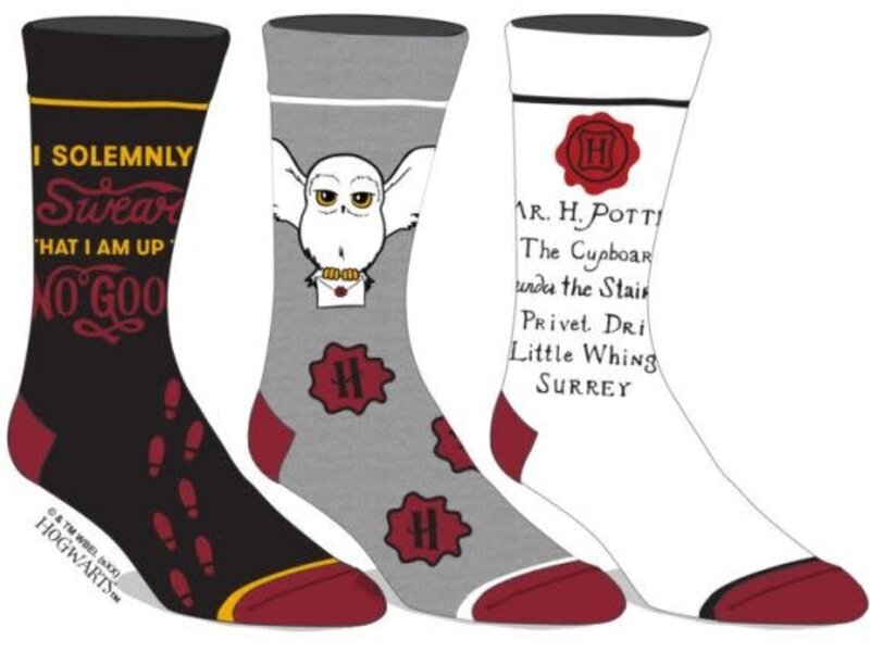 Bioworld Harry Potter - 3 Pack Crew Socks (Black, Grey, White)