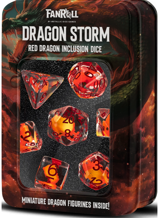 Resin 7 Dice Set Dragon Storm Red Dragon Inclusion