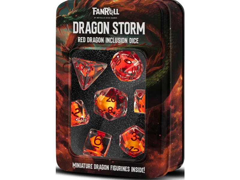 Resin 7 Dice Set Dragon Storm Red Dragon Inclusion
