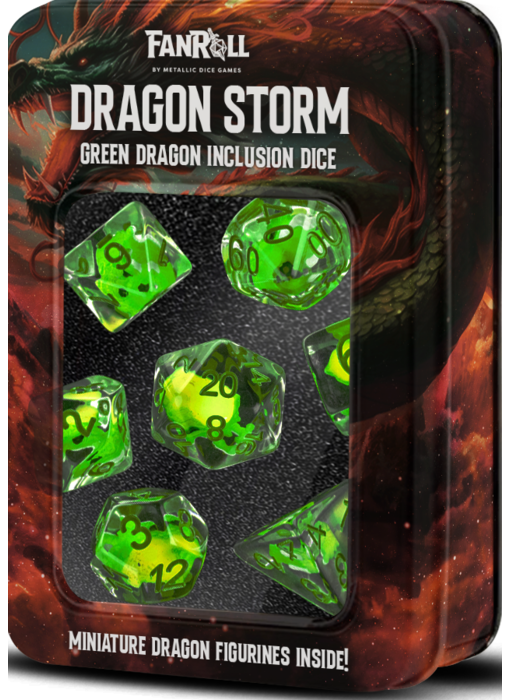 Resin 7 Dice Set Dragon Storm Grn Dragon Inclusion