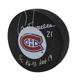 Guy Carbonneau Autographed & Inscribed Puck - Logo