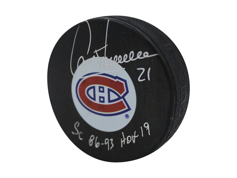 Guy Carbonneau Autographed & Inscribed Puck - Logo