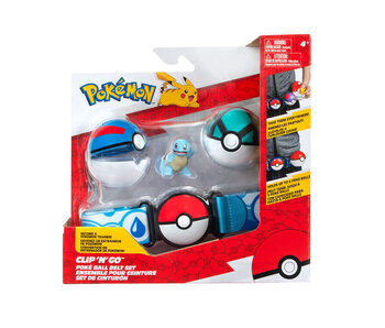 Pokemon Clip N Go Belt Set - Squirtle + Great Ball And Net Ball