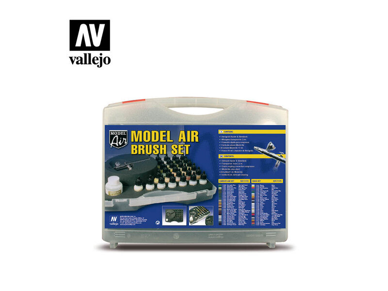 Vallejo Basic Color Model Air Set With Case Paint Set (29 Colors & Airbrush) (71.172)