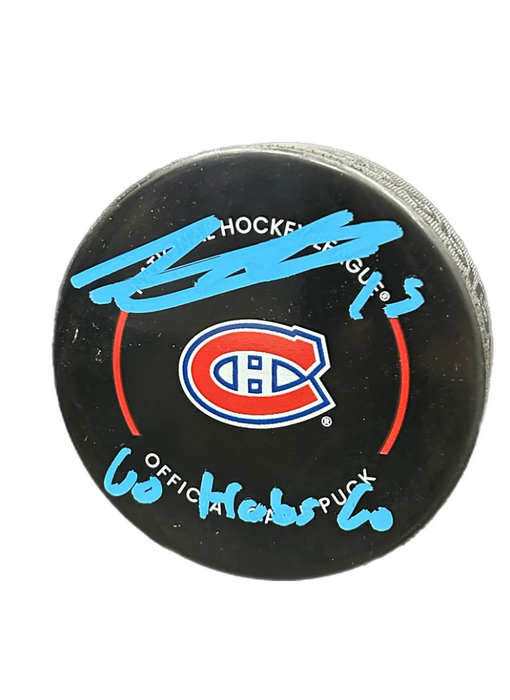 Alex Newhook Autographed & Inscribed Puck - Official