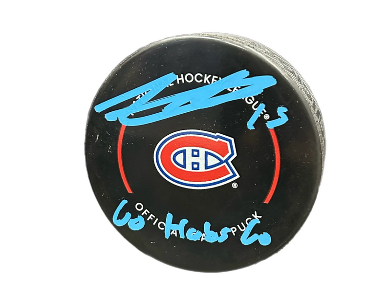 Alex Newhook Autographed & Inscribed Puck - Official