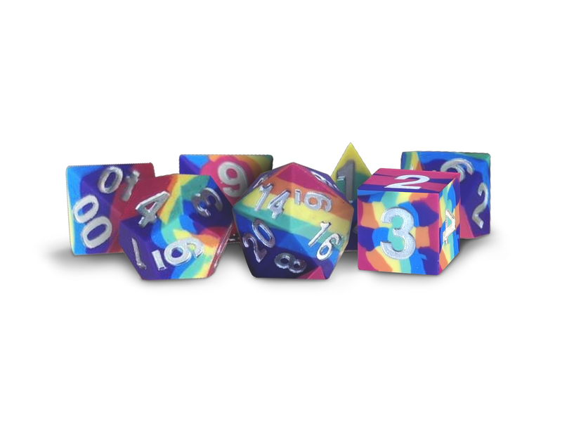 Silicone 7 Dice Set Rubber Rainbow 16mm