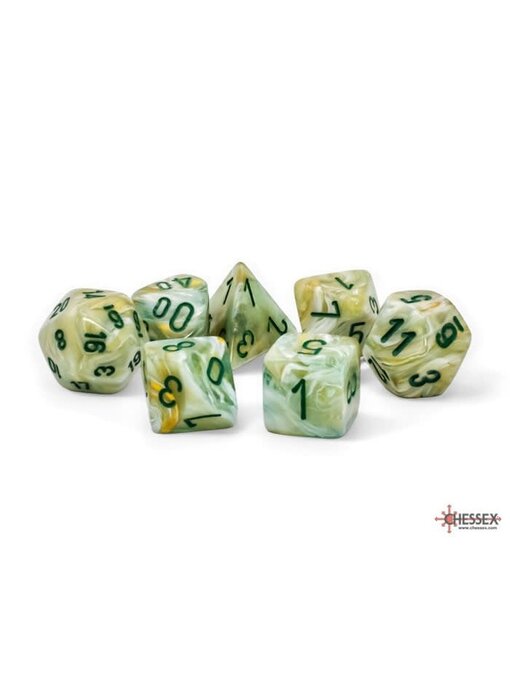 Mega-hedral 7-Die Set Marble Green / Dark Green Chessex Dice (CHX22409)