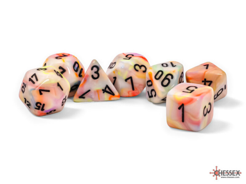 Chessex Mega-hedral 7-Die Set Festive Circus / Black Chessex Dice (CHX22442)