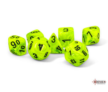 Mega-hedral 7-Die Set Vortex Bright Green / Black Chessex Dice (CHX22430)