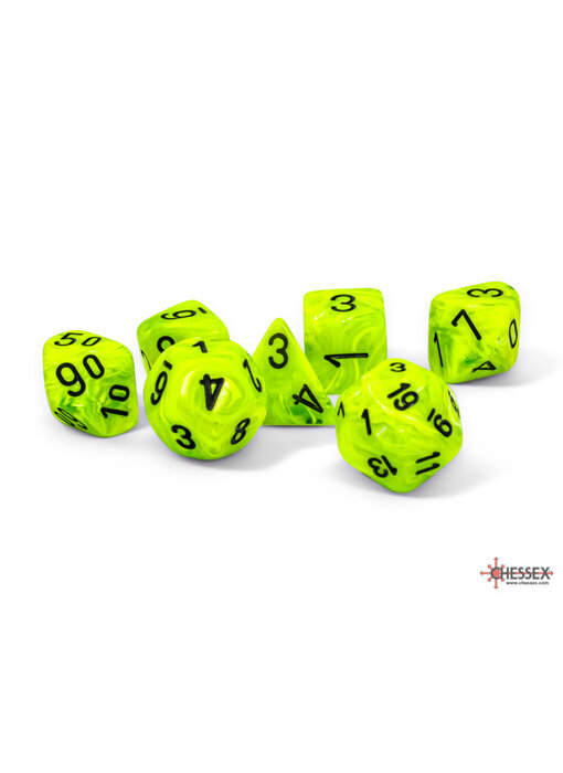 Mega-hedral 7-Die Set Vortex Bright Green / Black Chessex Dice (CHX22430)