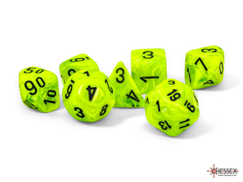Chessex Mega-hedral 7-Die Set Vortex Bright Green / Black Chessex Dice (CHX22430)