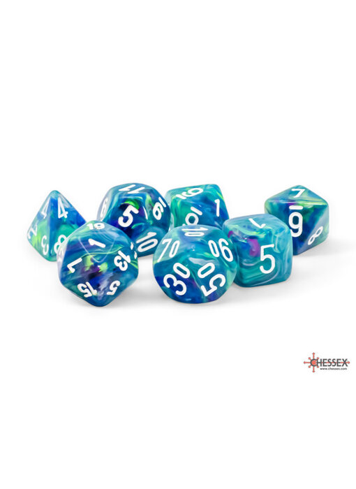 Mega-hedral Festive 7-Die Set Waterlily / White Chessex Dice (CHX22546)