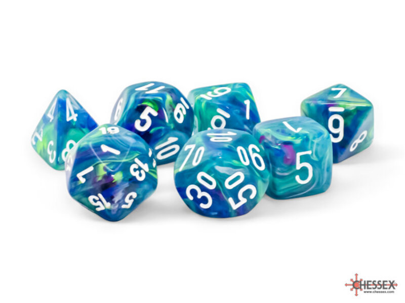 Chessex Mega-hedral Festive 7-Die Set Waterlily / White Chessex Dice (CHX22546)