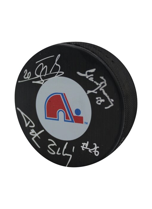 Stastny Brothers Autographed Puck - Logo