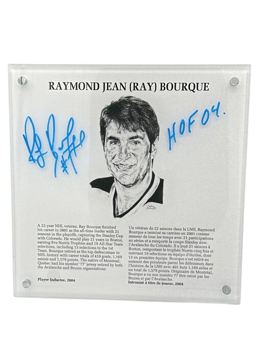 Raymond Bourque Autographed & Inscribed NHL Legends HOF Plaque