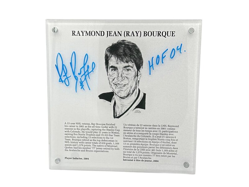 Raymond Bourque Autographed & Inscribed NHL Legends HOF Plaque