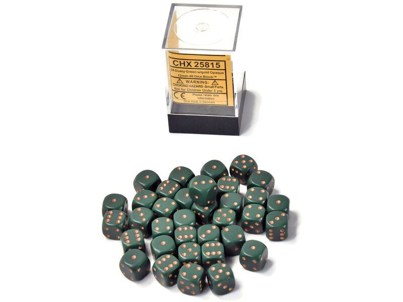 Games Workshop CHESSEX 36 Dusty Green With Gold Opaque 12mm d6 Dice Block #1