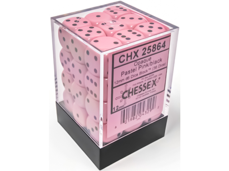 Chessex Opaque 36d6 Pastel Pink/black 12mm
