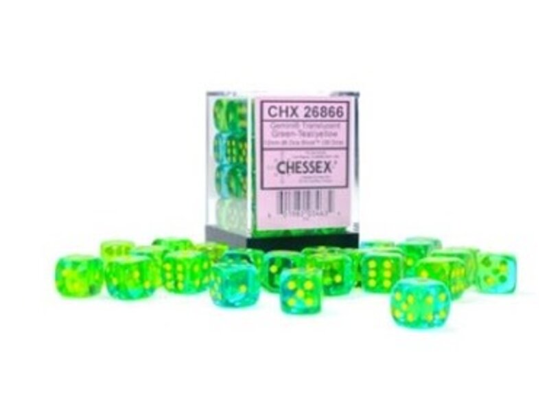 Chessex Gemini 36d6 Translucent Grn- Teal/yellow 12mm