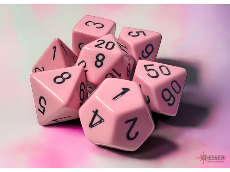 Chessex Opaque 7-die Set Polyhedral Pastel Pink/black