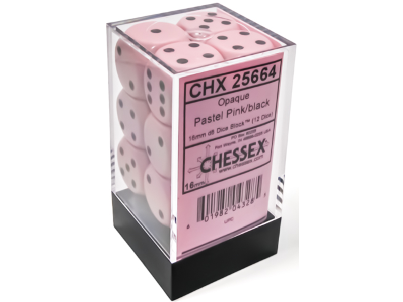 Chessex Opaque 12d6 Pastel Pink/black 16mm
