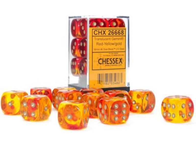 Chessex Gemini 12d6 Translucent Red- Yellow/gold 16mm