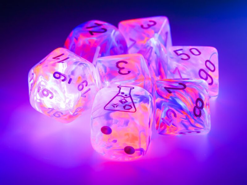 Chessex Nebula 7-die Set Black Light Special/white W/bonus