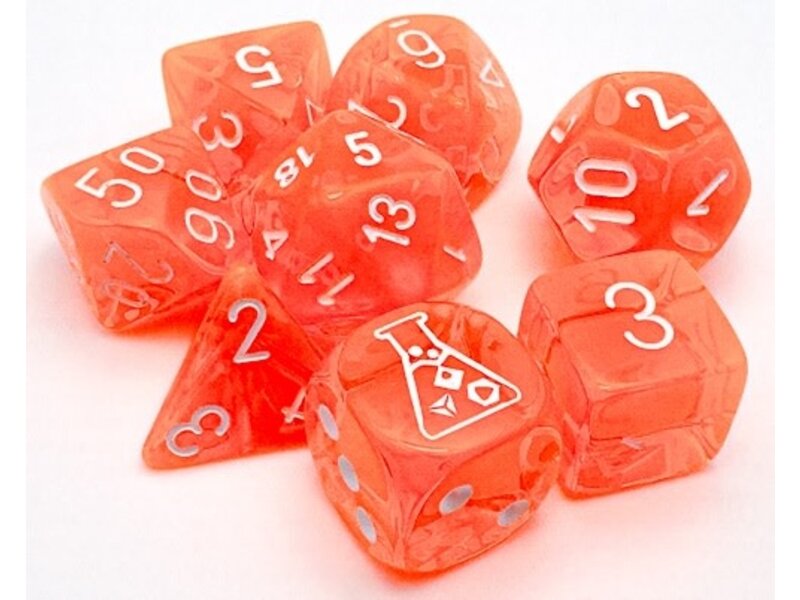 Chessex Translucent 7-die Set Neon Orange/white