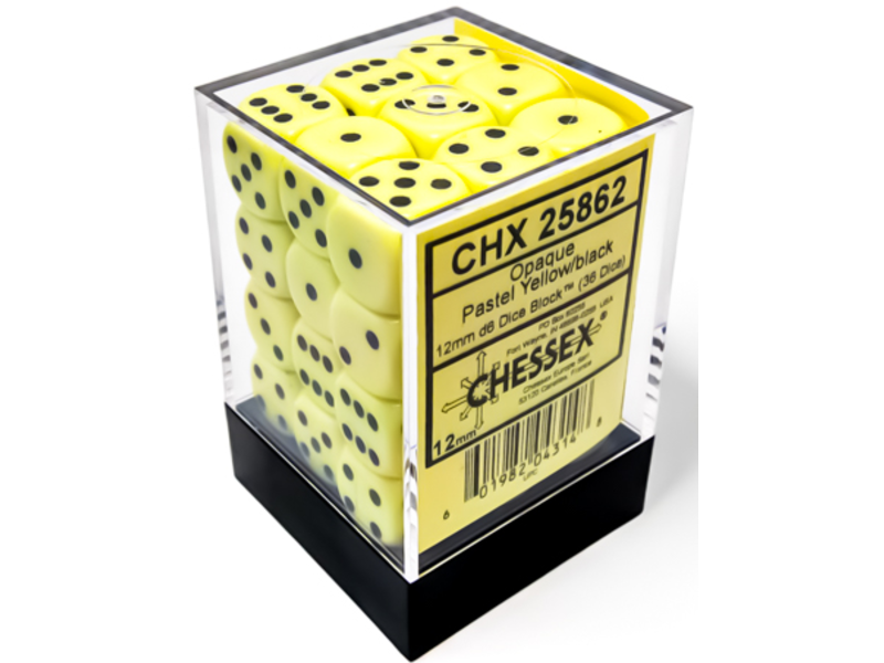Chessex Opaque 36d6 Pastel Yellow/black 12mm