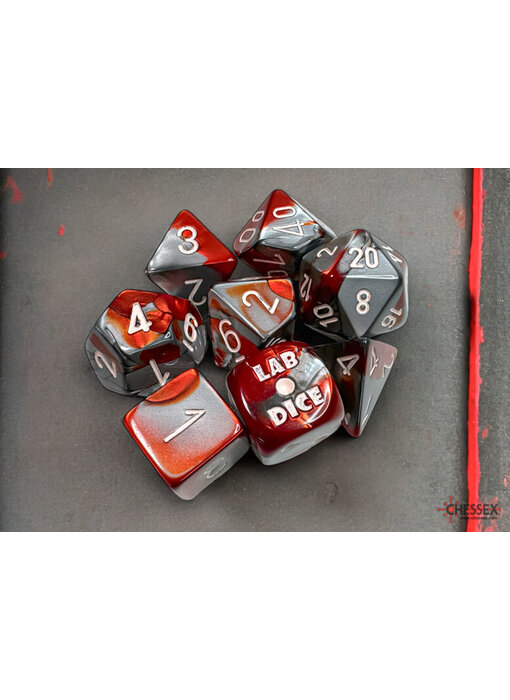 Gemini 7-die Set Polyhedral Red- Steel/white
