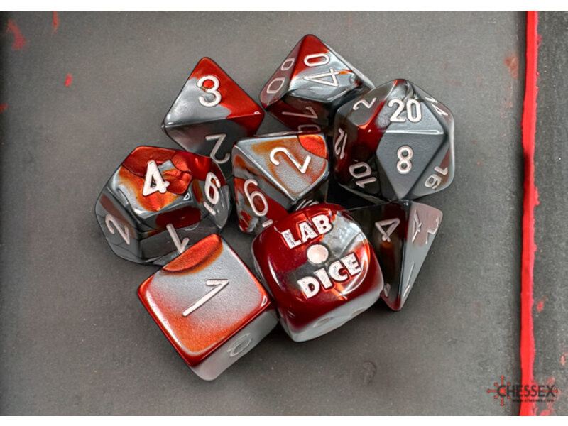 Chessex Gemini 7-die Set Polyhedral Red- Steel/white