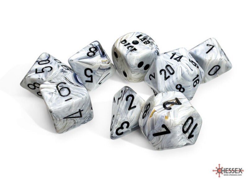 Chessex Marble 7-die Set Polyhedral Calcite/black