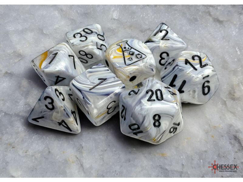 Chessex Marble 7-die Set Polyhedral Calcite/black