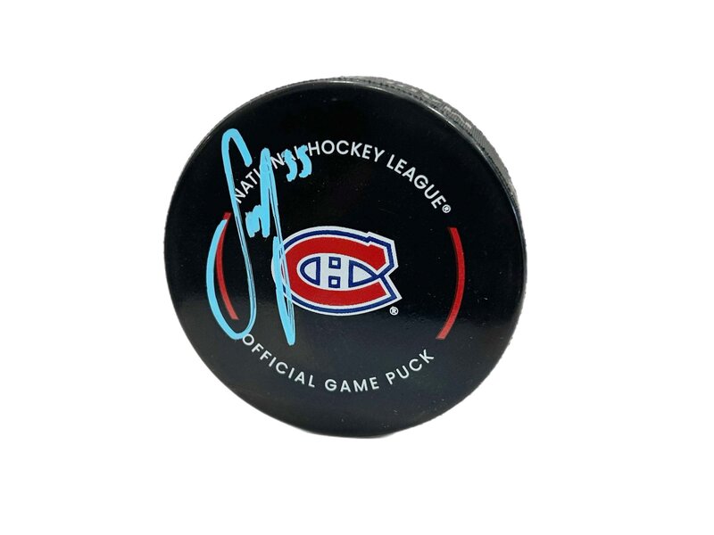 Samuel Montembeault Autographed Puck - Official (Blue)