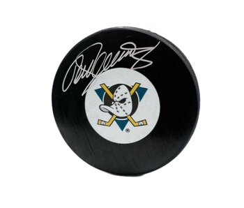 Teemu Selanne Autographed Puck - Logo (Ducks Vintage)