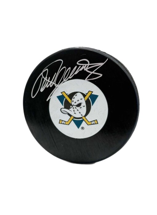 Teemu Selanne Autographed Puck - Logo (Ducks Vintage)