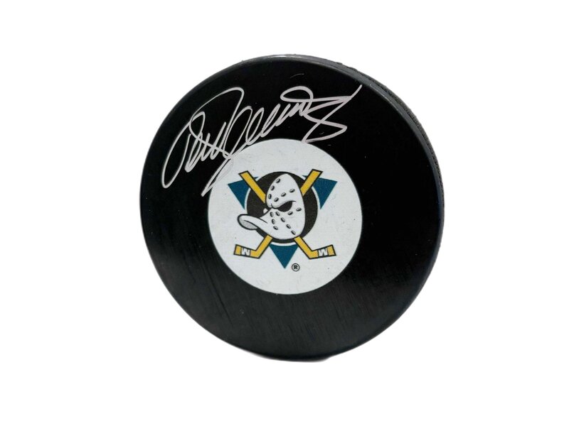 Teemu Selanne Autographed Puck - Logo (Ducks Vintage)
