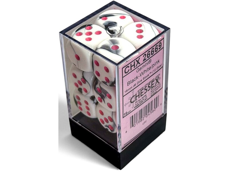 Chessex Gemini 12d6 Black-white/pink 16mm