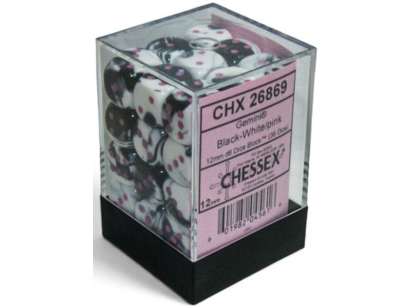 Chessex Gemini 36d6 Black-white/pink 12mm